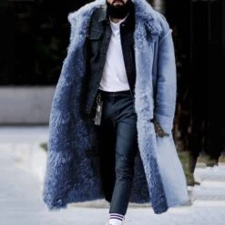 Lapel Plain Long Single-Breasted Men's Coat -Rountine Shop 047fb978 60ea 4737 b96e f8d07b7b638e