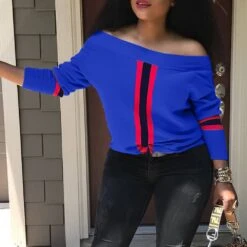 Stripe Oblique Collar African Fashion Women's T-Shirt -Rountine Shop 0645df45 cd93 4c38 a6f4 b0b7dcf292f4