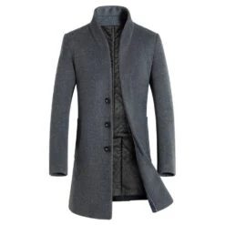 Western Plain Mid-Length Stand Collar Slim Men's Coat