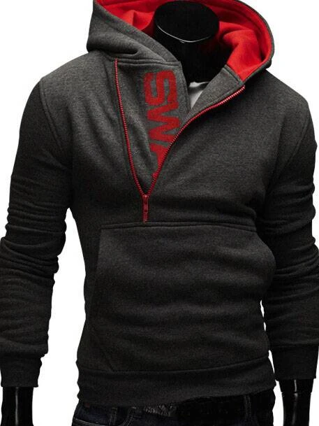 Letters Printed Contrast Zipper Men's Casual Hoodie 4 Letters Printed Contrast Zipper Men's Casual Hoodie - Image 4