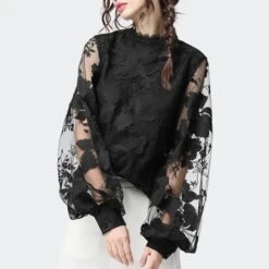 Plant Puff Sleeve Lace Standard Women's Blouse