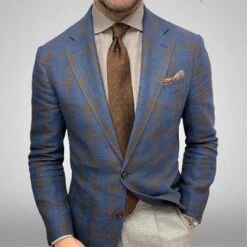 Notched Lapel Slim Plaid Casual Men's Leisure Blazer