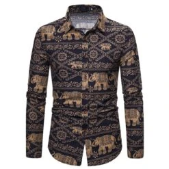 Animal European Lapel Print Slim Men's Shirt