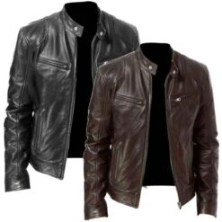 Standard PU Stand Collar Plain Men's Leather Jacket -Rountine Shop 162d9b53 6a86 49ef b70b 38e766fb6a7f