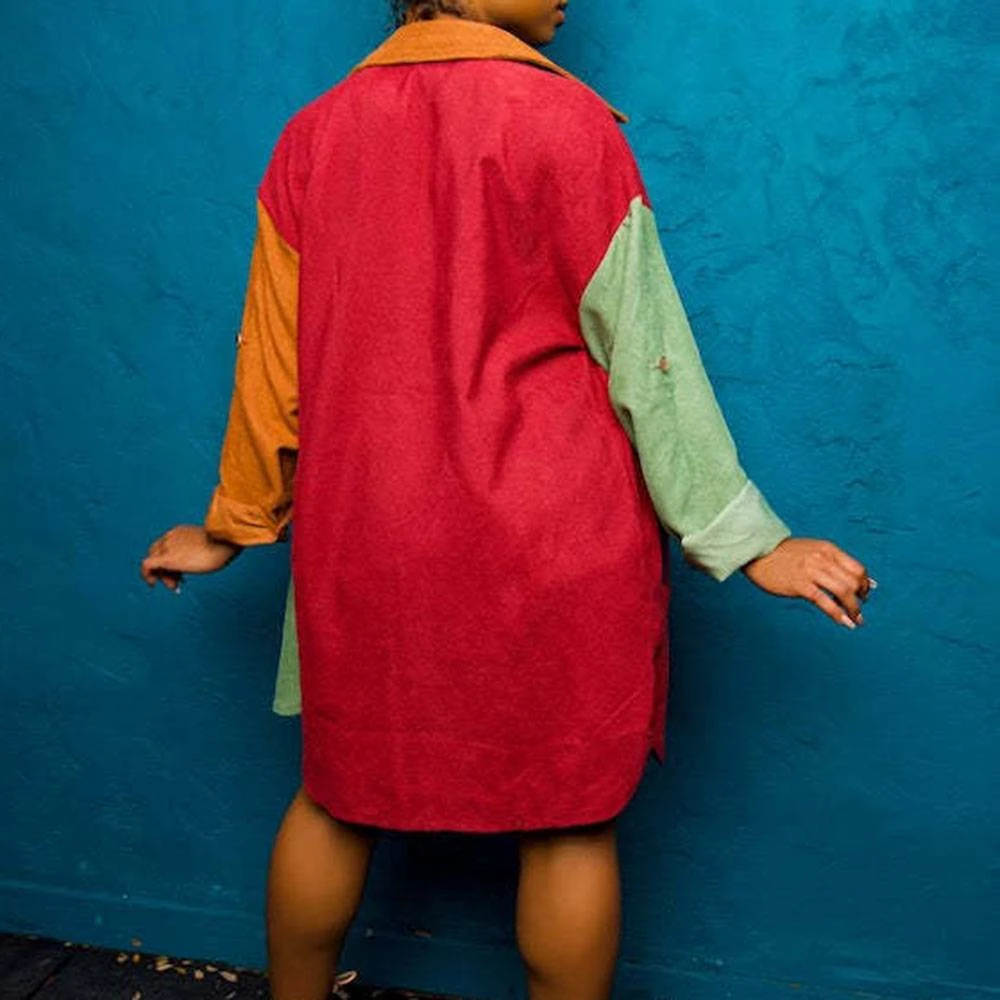 Patchwork Single-Breasted Loose Long Sleeve Mid-Length Women's Jacket 5 Patchwork Single-Breasted Loose Long Sleeve Mid-Length Women's Jacket - Image 5