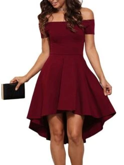 High Waist Pullover Off Shoulder Asym Women's Day Dress
