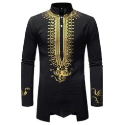 African Fashion Casual Stand Collar Button Slim Men's Shirt