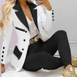 Blazer Office Lady Patchwork Long Sleeve Women's Suit