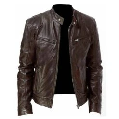 Standard PU Stand Collar Plain Men's Leather Jacket -Rountine Shop 255db244 78dc 4c99 a6d6 9b9cf47a5fcd