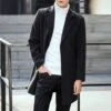 Korean Slim Lapel Mid-Length Plain Men's Coat