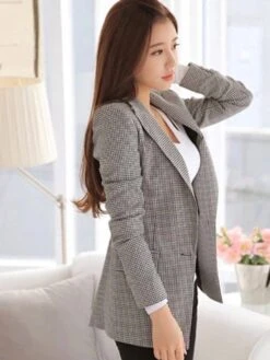 All-Matched Notched Lapel Checkered Women's Blazer -Rountine Shop 27178298 5929 4775 a2f2 4af1558d2d28