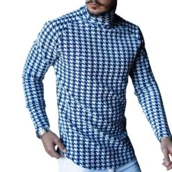 Casual Houndstooth Slim Long Sleeves Fall Men's T-shirt -Rountine Shop 279c3b7a 232c 4e24 8478 93b0e7212971