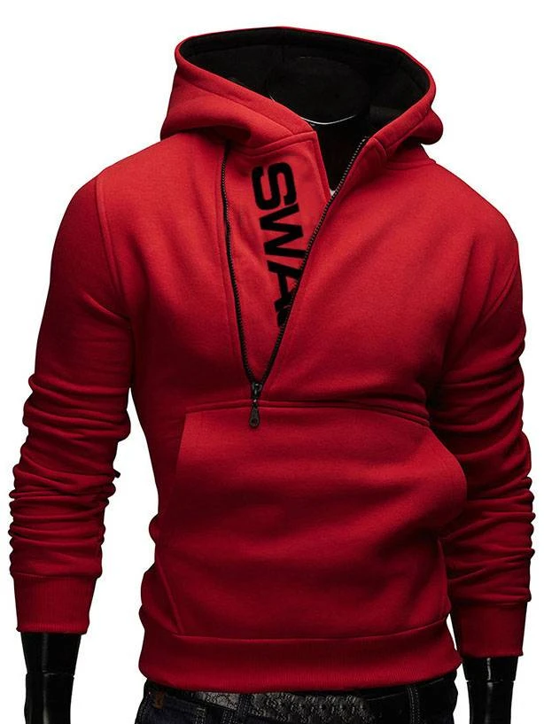 Letters Printed Contrast Zipper Men's Casual Hoodie 3 Letters Printed Contrast Zipper Men's Casual Hoodie - Image 3