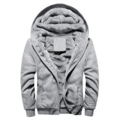 Pocket Cardigan Fleece Plain Zipper Men's Hoodies
