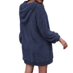 Long Sleeves Pocket Plain Mid-Length Pullover Hooded Women's Hoodie -Rountine Shop 2de7fe39 a90a 4365 9536 699d86275bfc