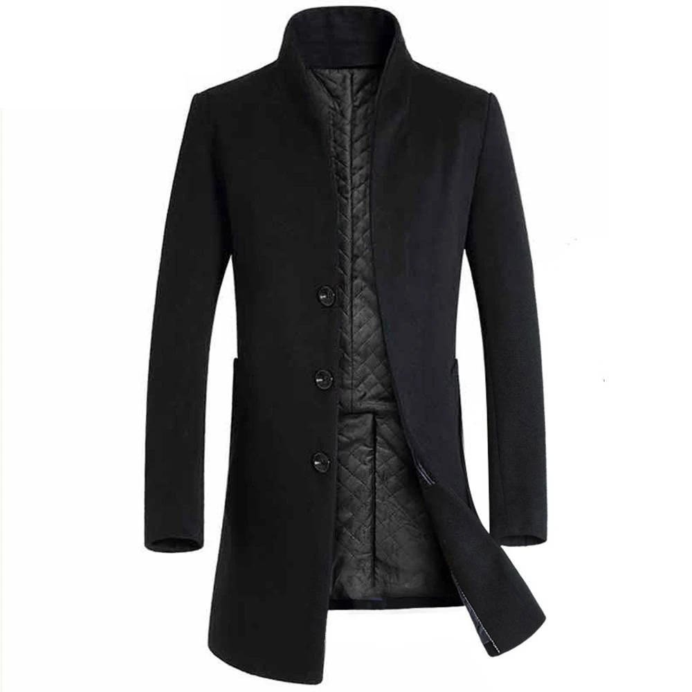 Western Plain Mid-Length Stand Collar Slim Men's Coat 3 Western Plain Mid-Length Stand Collar Slim Men's Coat - Image 3
