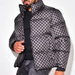 Standard Print Stand Collar Plaid England Men's Down Jacket -Rountine Shop 322c7d34 5c57 4c75 9848 9973cceca32d