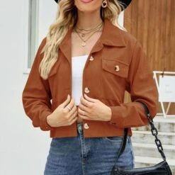 Loose Long Sleeve Single-Breasted Lapel Short Women's Jacket -Rountine Shop 33fd2199 b163 4b21 8379 d3ea58b5956c