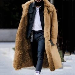 Lapel Plain Long Single-Breasted Men's Coat