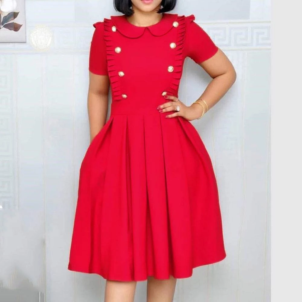 Pleated Peter Pan Collar Short Sleeve Regular Women's Day Dress 1 Pleated Peter Pan Collar Short Sleeve Regular Women's Day Dress