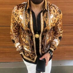 Print Fashion Color Block Lapel Fall Men's Shirt