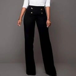 Plain Slim Button Full Length Women's Casual Pants