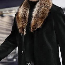 Notched Lapel Patchwork Mid-Length Single-Breasted Men's Coat -Rountine Shop 44750209 7831 468b a28b d429372481a6