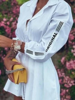 Button Print Slim Lapel Mid-Length Women's Blouse Shirt -Rountine Shop 48ca224e c5e1 4318 b628 8447cbb13743