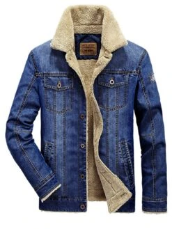 Shearling Lapel Thicken Warm Slim Men's Denim Jacket