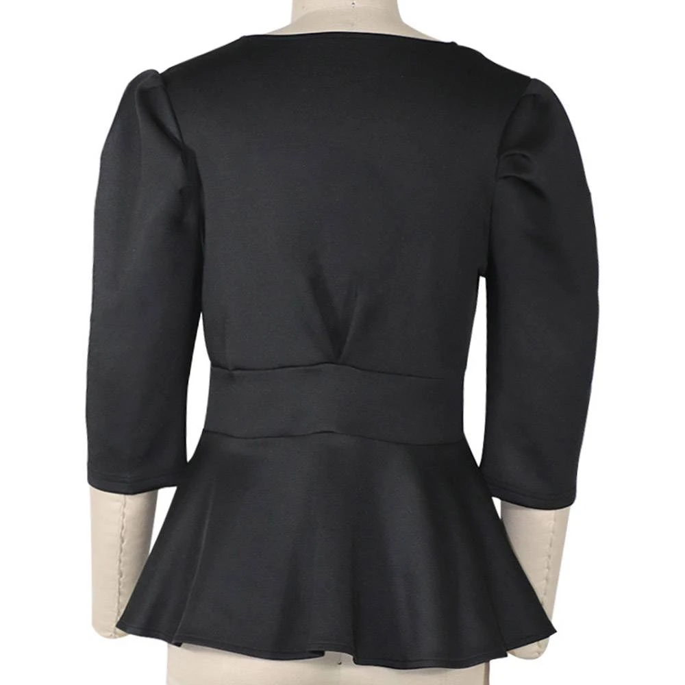 Lace-Up Plain Puff Sleeve Half Sleeve Women's Blouse 10 Lace-Up Plain Puff Sleeve Half Sleeve Women's Blouse - Image 10