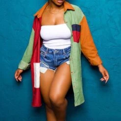 Patchwork Single-Breasted Loose Long Sleeve Mid-Length Women's Jacket