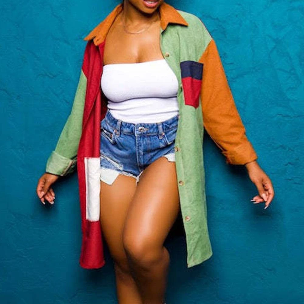 Patchwork Single-Breasted Loose Long Sleeve Mid-Length Women's Jacket 1 Patchwork Single-Breasted Loose Long Sleeve Mid-Length Women's Jacket