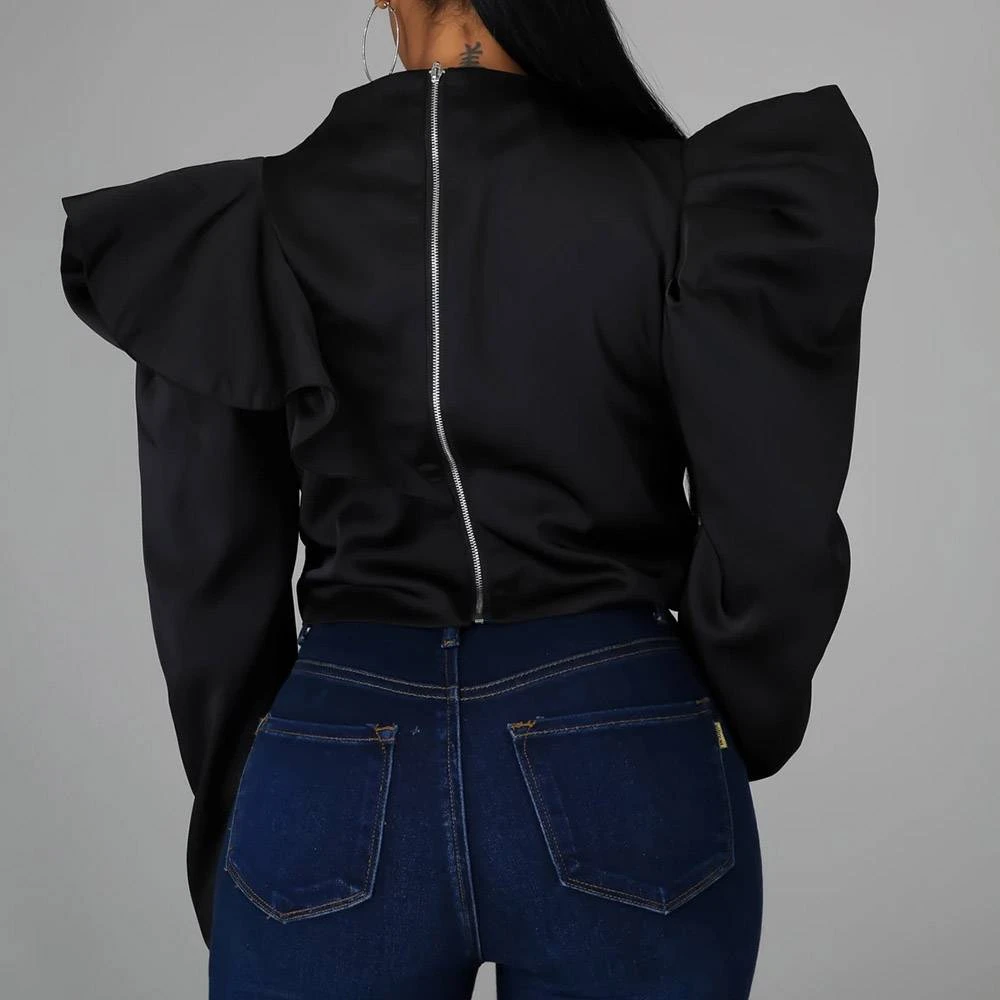 Stand Collar Plain Patchwork Long Sleeve Pullover Women's Blouse 8 Stand Collar Plain Patchwork Long Sleeve Pullover Women's Blouse - Image 8