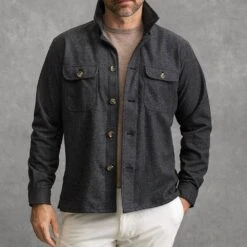 Plain Pocket Lapel Single-Breasted Long Sleeves Men's Jacket