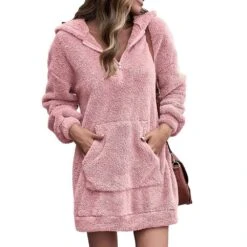 Long Sleeves Pocket Plain Mid-Length Pullover Hooded Women's Hoodie -Rountine Shop 53e6d435 c539 48a4 8c9e 3360e13cfdb6
