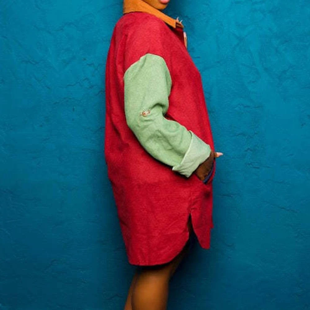 Patchwork Single-Breasted Loose Long Sleeve Mid-Length Women's Jacket 4 Patchwork Single-Breasted Loose Long Sleeve Mid-Length Women's Jacket - Image 4