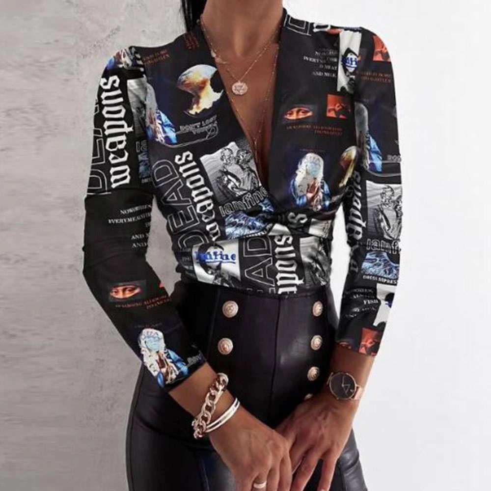 Regular Print Star V-Neck Long Sleeve Women's Blouse 4 Regular Print Star V-Neck Long Sleeve Women's Blouse - Image 4