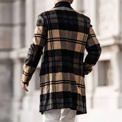 Mid-Length Notched Lapel Plaid Single-Breasted Men's Coat -Rountine Shop 5a06f1f2 183a 4573 9a3a 7f550cace7b8