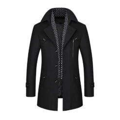 Lapel Mid-Length Plain Single-Breasted Coat For Men
