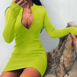 Above Knee Stand Collar Long Sleeve Bodycon Women's Dress -Rountine Shop 5cdb3df3 51ca 4d9e babe bb5f81d9e454