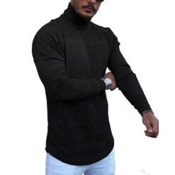 Casual Houndstooth Slim Long Sleeves Fall Men's T-shirt -Rountine Shop 5d45b5bc 7834 4b8d aa1b b73dfefa923a