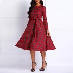Red Plaid Knot Women's Day Dress -Rountine Shop 62745867 6353 42ef 89c1 dcccd2584be7