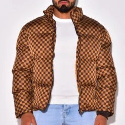 Standard Print Stand Collar Plaid England Men's Down Jacket -Rountine Shop 64508f87 9fb4 498e 8c37 44e6831011a8