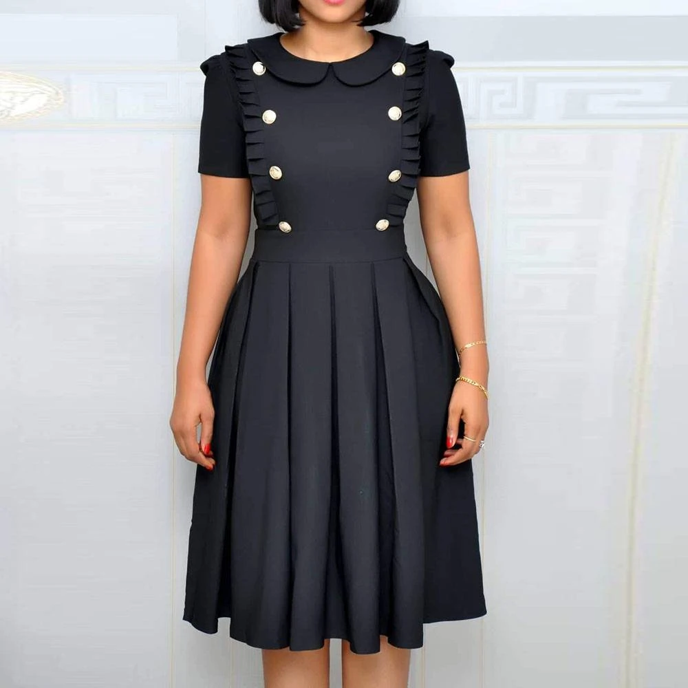 Pleated Peter Pan Collar Short Sleeve Regular Women's Day Dress 2 Pleated Peter Pan Collar Short Sleeve Regular Women's Day Dress - Image 2