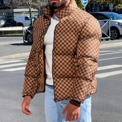 Standard Print Stand Collar Plaid England Men's Down Jacket