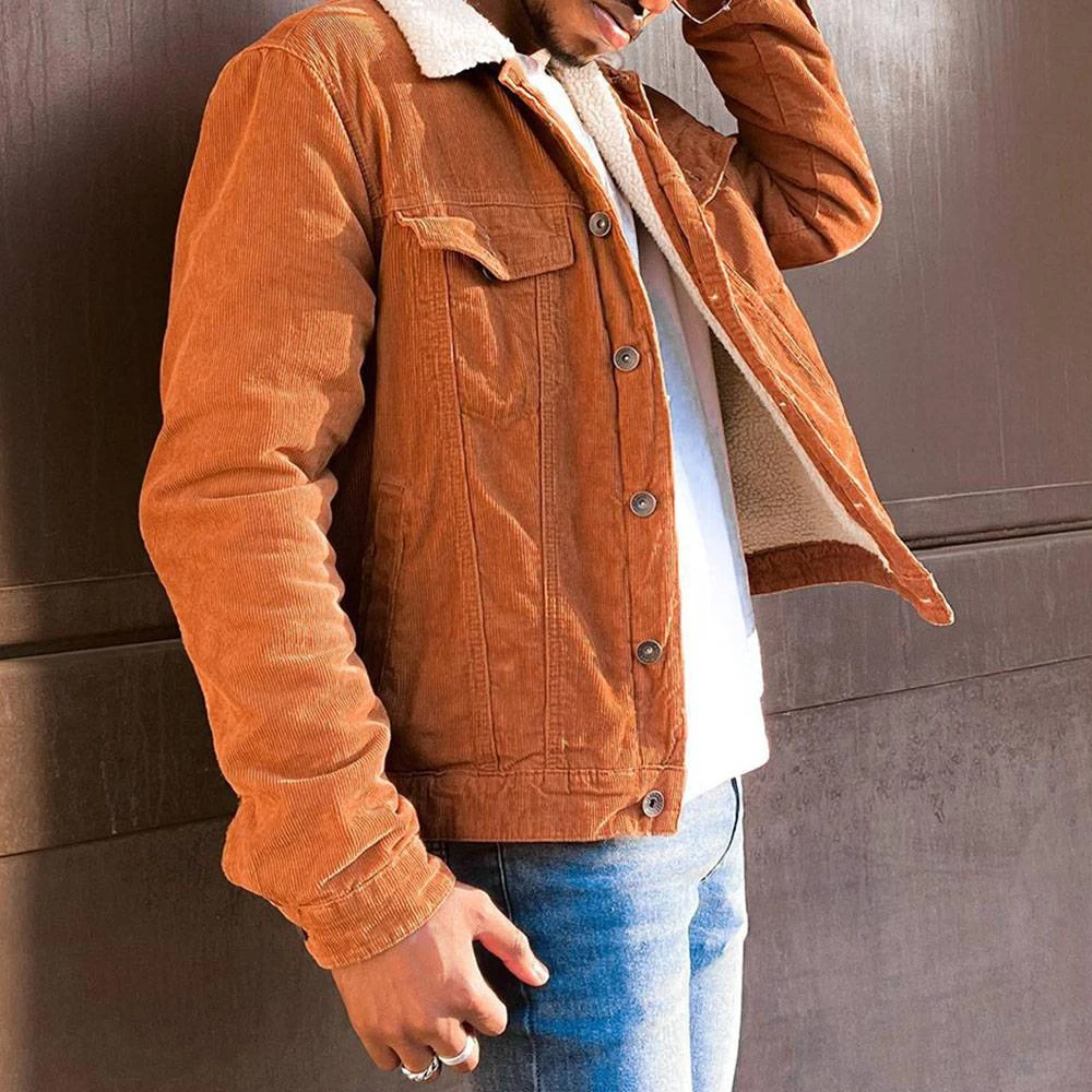 Lapel Plain Fleece Pocket Straight Men's Jacket 3 Lapel Plain Fleece Pocket Straight Men's Jacket - Image 3