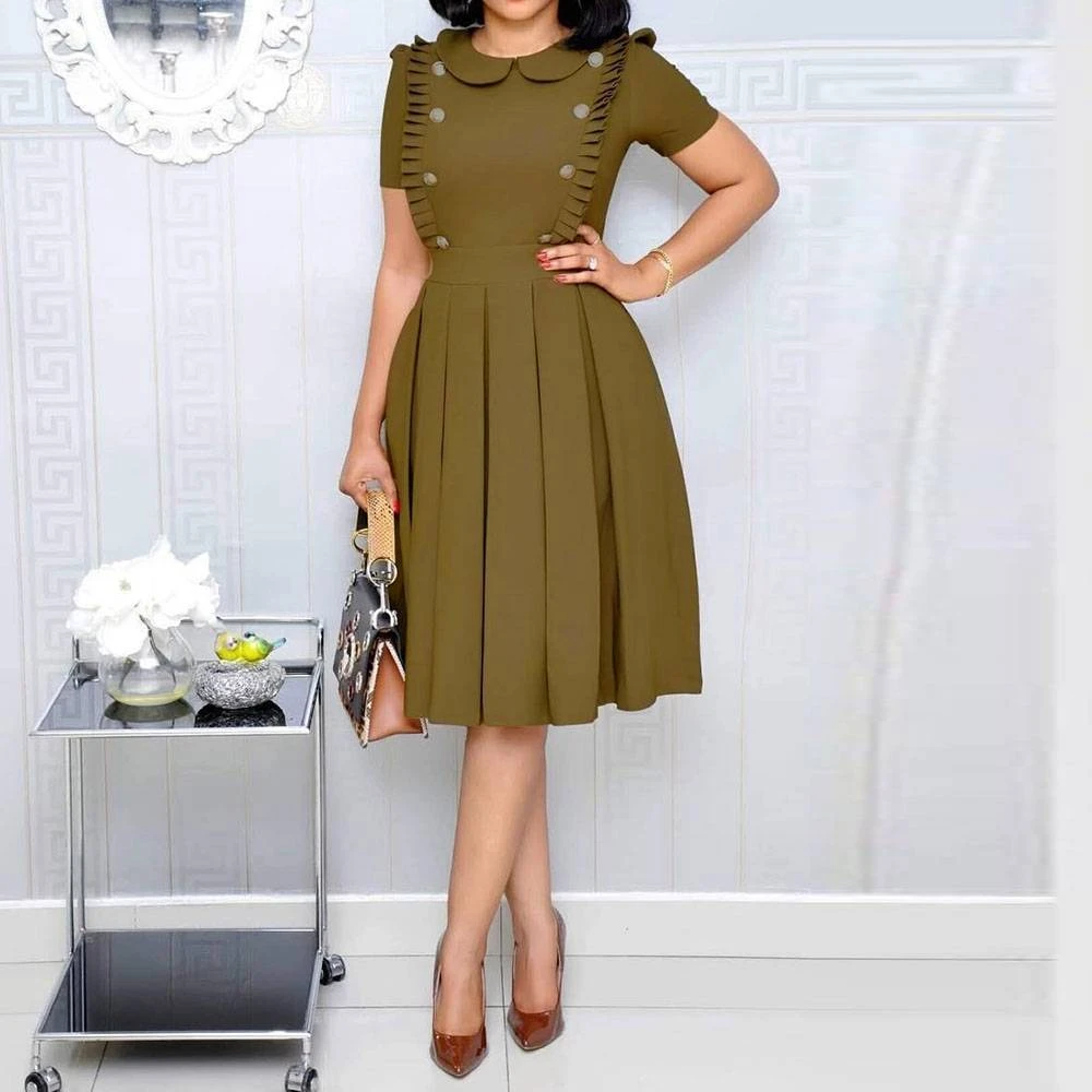 Pleated Peter Pan Collar Short Sleeve Regular Women's Day Dress 4 Pleated Peter Pan Collar Short Sleeve Regular Women's Day Dress - Image 4