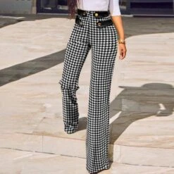 Slim Print Color Block Full Length Women's Casual Pants