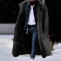 Lapel Plain Long Single-Breasted Men's Coat -Rountine Shop 6e954b57 a150 46af 94a8 42db5194e7a4