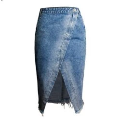 Front Split Asymmetric Bodycon Women's Denim Skirt